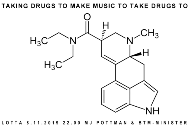 TAKING DRUGS TO MAKE MUSIC TO TAKE DRUGS TO * Freitag, 8.11.2019 * LOTTA * Köln * Kartäuserwall 12 * DJ POTTMAN & BTM-MINISTER