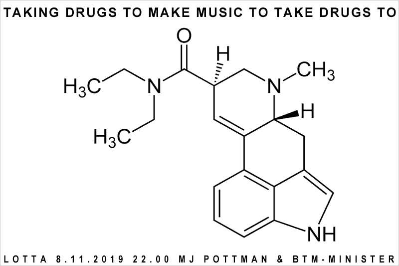 TAKING DRUGS TO MAKE MUSIC TO TAKE DRUGS TO * Freitag, 8.11.2019 * LOTTA * Köln * Kartäuserwall 12 * DJ POTTMAN & BTM-MINISTER